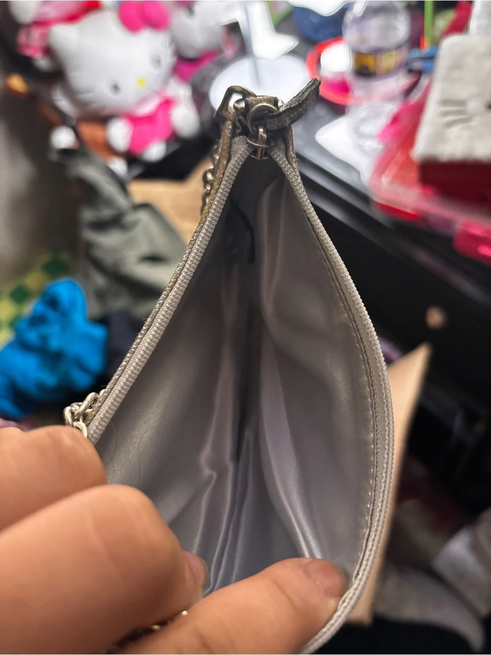 GUESS Metallic Silver Mini Wristlet Clutch